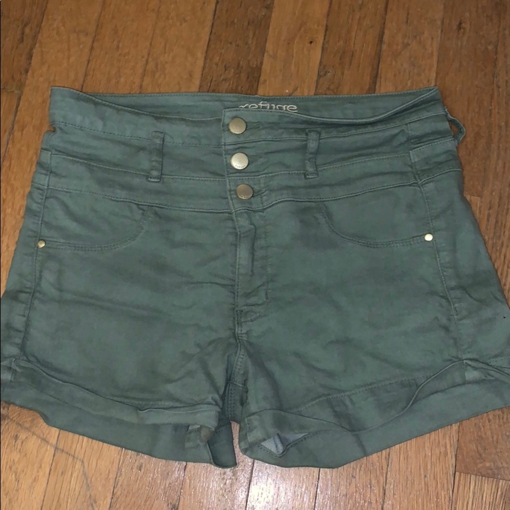Army green high waisted denim shorts